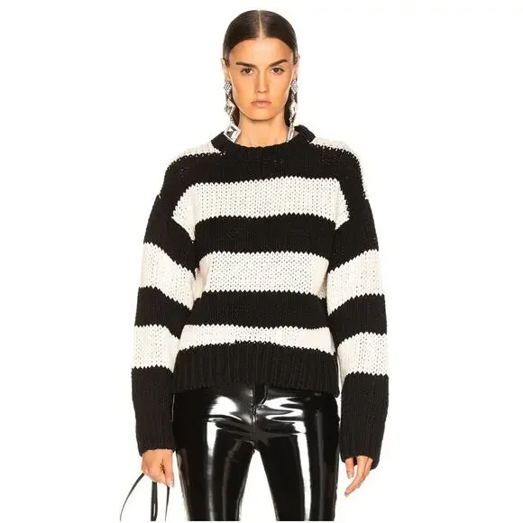 RtA S Griffith black & white striped chunky knit sweater